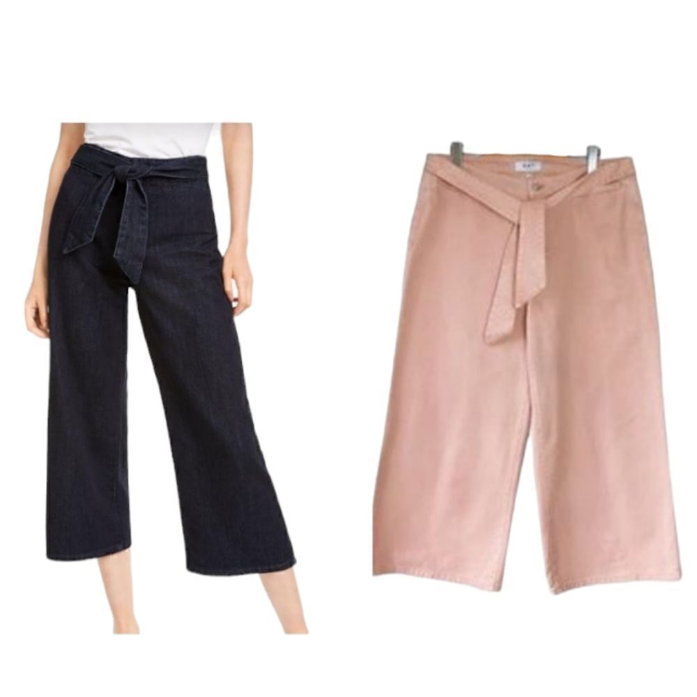 Oat New York pink Mid-Rise Wide Leg Cropped Jean w tie waist
